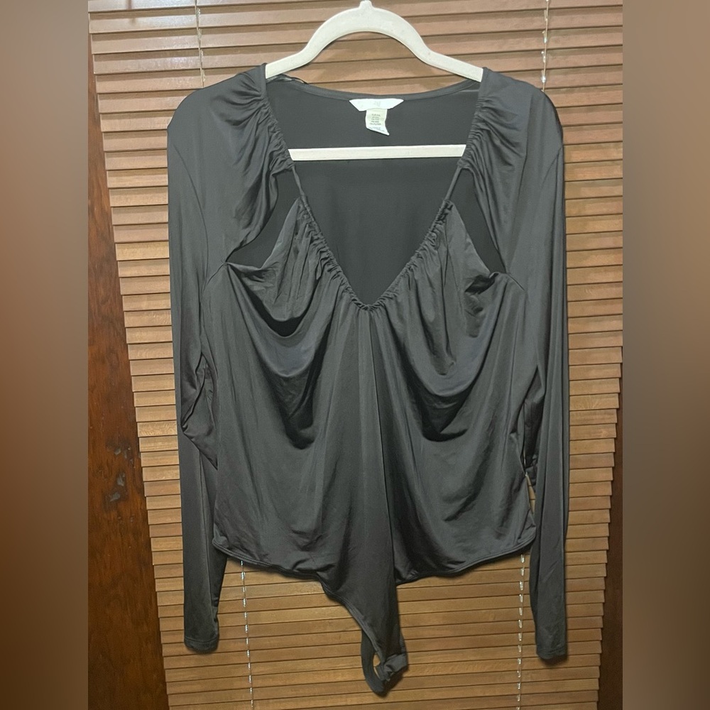 Plus Black Long Sleeve Women's Bodysuit (thong 2 snap closure)